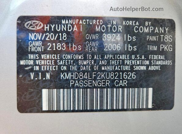 KMHD84LF2KU821626 2019 HYUNDAI ELANTRA Silver Engine compartment view