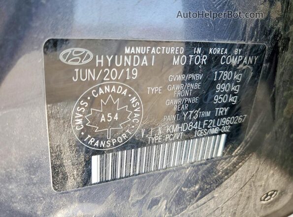 KMHD84LF2LU960267 2020 HYUNDAI ELANTRA Charcoal ძრავის განყოფილების ხედი