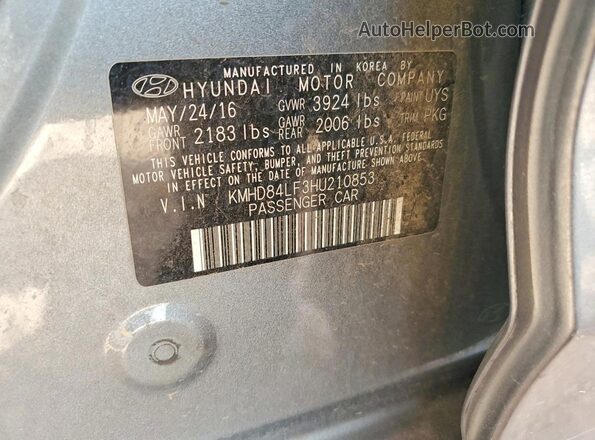 KMHD84LF3HU210853 2017 HYUNDAI ELANTRA Gray VIN կոդի պիտակի տեսք
