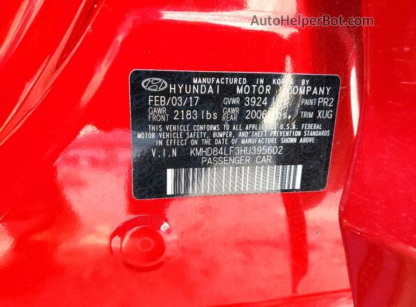 KMHD84LF3HU395602 2017 HYUNDAI ELANTRA Maroon Вид підкапотного простору