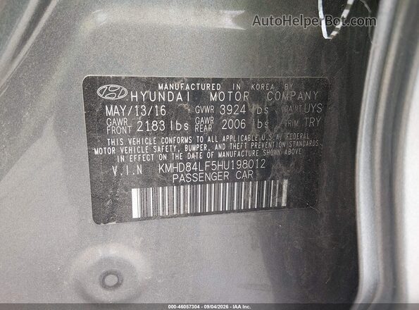 KMHD84LF5HU198012 2017 HYUNDAI ELANTRA Gray Engine compartment view