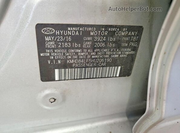 KMHD84LF5HU206190 2017 HYUNDAI ELANTRA Silver ძრავის განყოფილების ხედი