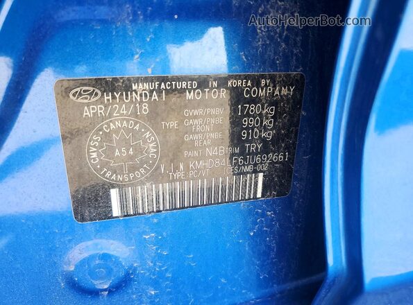 KMHD84LF6JU692661 2018 HYUNDAI ELANTRA Синий Вид подкапотного пространства