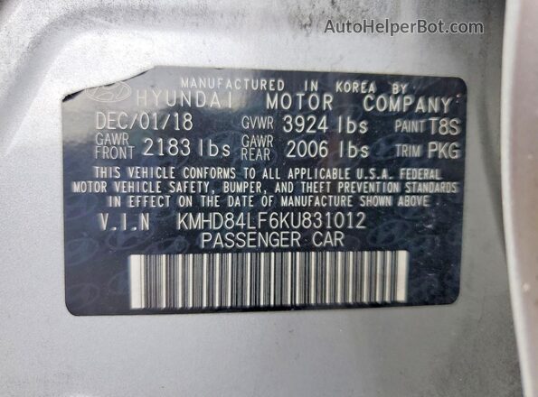 KMHD84LF6KU831012 2019 HYUNDAI ELANTRA Silver Вид підкапотного простору