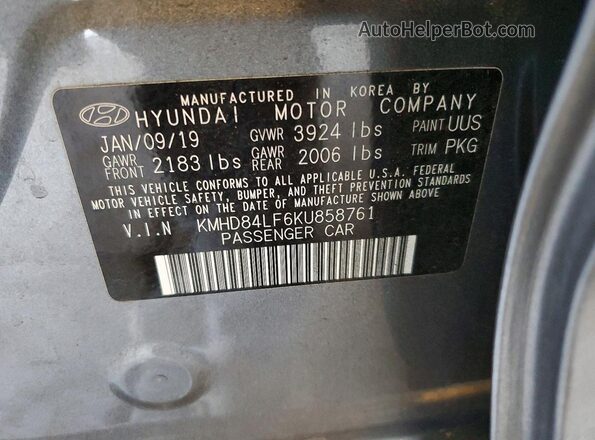 KMHD84LF6KU858761 2019 HYUNDAI ELANTRA Серый Вид подкапотного пространства