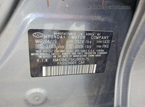 KMHD84LF6KU883675 2019 HYUNDAI ELANTRA Gray Engine compartment view
