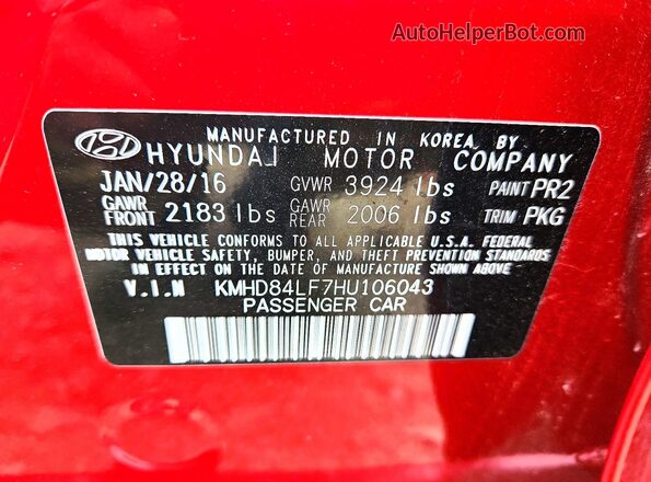 KMHD84LF7HU106043 2017 HYUNDAI ELANTRA Red Շարժիչի բաժամունքի տեսք