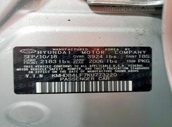 KMHD84LF7KU773220 2019 HYUNDAI ELANTRA Silver Engine compartment view