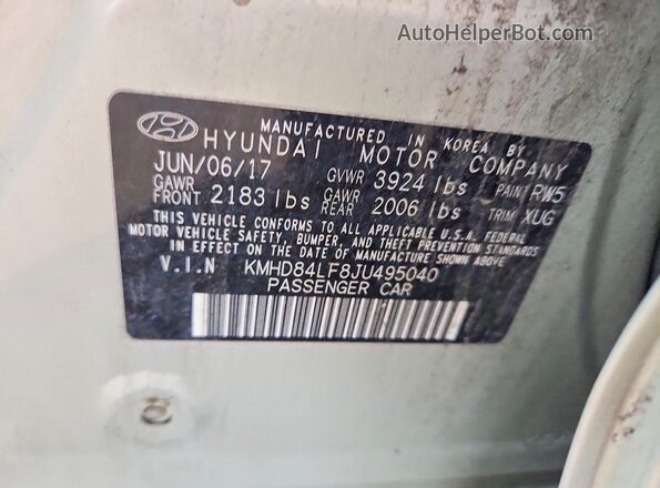 KMHD84LF8JU495040 2018 HYUNDAI ELANTRA Beige VIN sticker view