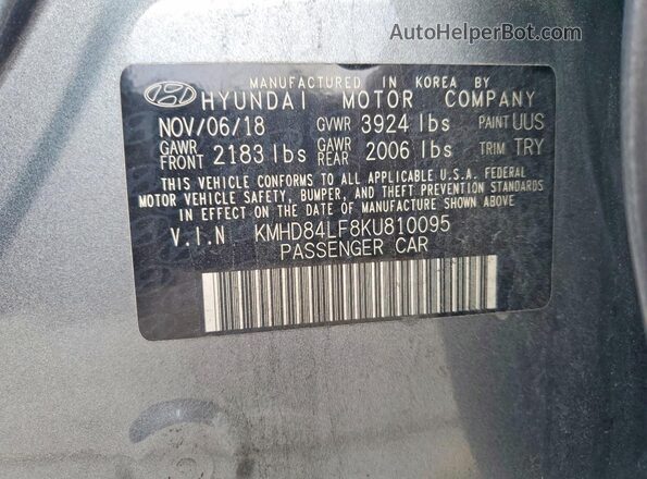 KMHD84LF8KU810095 2019 HYUNDAI ELANTRA Silver Vista del compartimento del motor