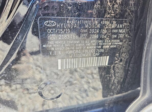 KMHD84LF8LU017686 2020 HYUNDAI ELANTRA Black VIN կոդի պիտակի տեսք