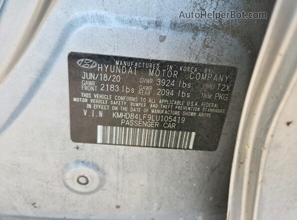 KMHD84LF9LU105419 2020 HYUNDAI ELANTRA Silver Widok naklejki z numerem VIN