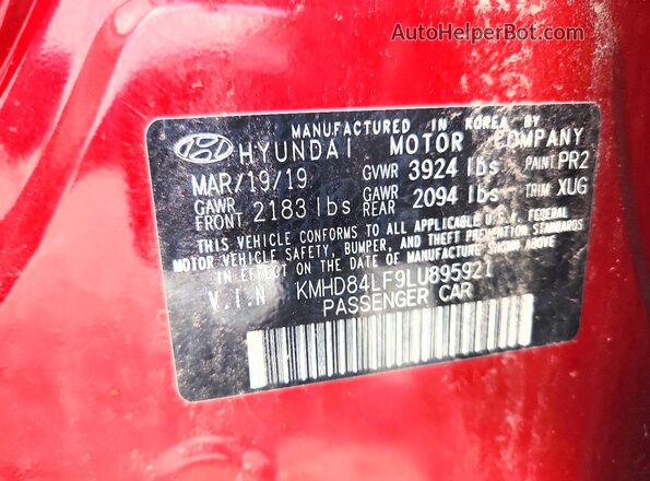 KMHD84LF9LU895921 2020 HYUNDAI ELANTRA Maroon VIN კოდის სტიკერის ხედი