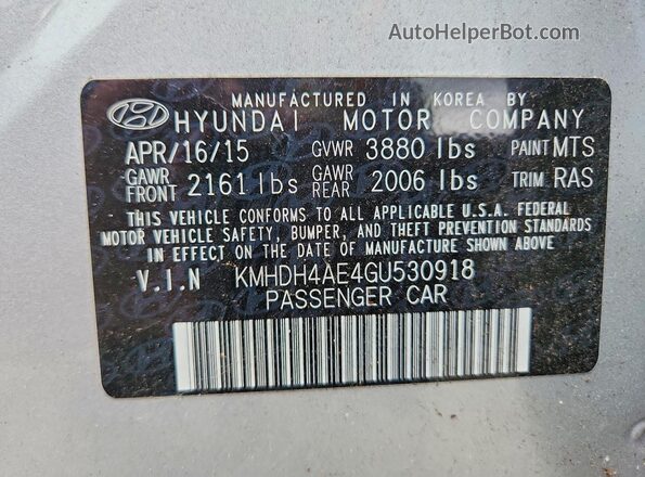 KMHDH4AE4GU530918 2016 HYUNDAI ELANTRA Silver Widok komory silnika