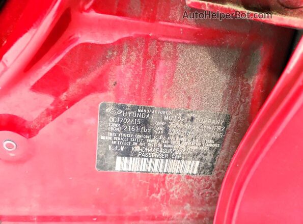 KMHDH4AE4GU652260 2016 HYUNDAI ELANTRA Red VIN კოდის სტიკერის ხედი