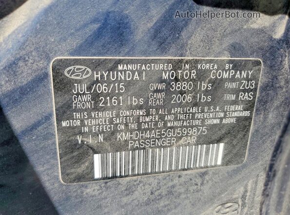 KMHDH4AE5GU599875 2016 HYUNDAI ELANTRA Blue Widok komory silnika