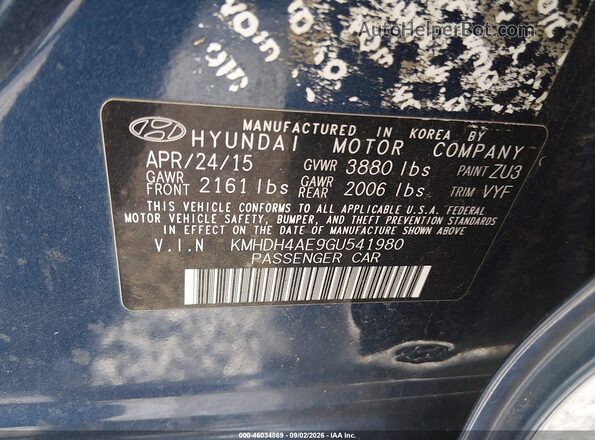 KMHDH4AE9GU541980 2016 HYUNDAI ELANTRA Синий Вид подкапотного пространства