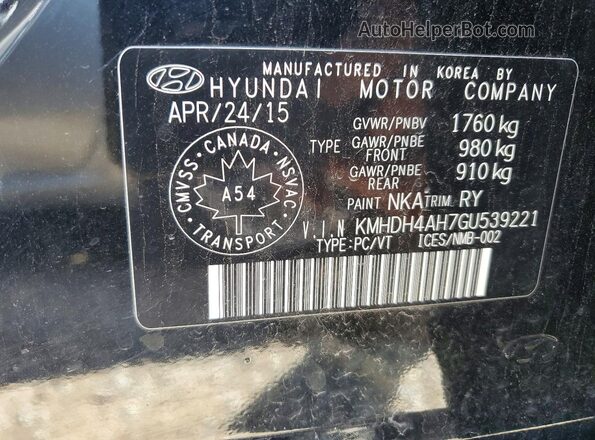 KMHDH4AH7GU539221 2016 HYUNDAI ELANTRA Black Engine compartment view