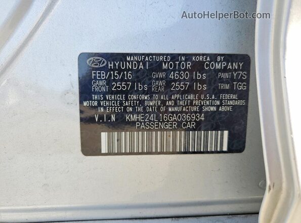 KMHE24L16GA036934 2016 HYUNDAI SONATA Silver Вид наклейки з VIN-кодом