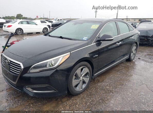 KMHE34L10GA028356 2016 HYUNDAI SONATA HYBRID Black წინა მარცხენა ხედი სამი მეოთხედიდან