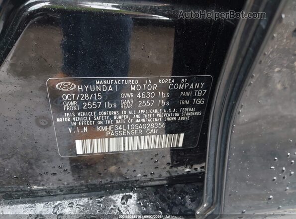 KMHE34L10GA028356 2016 HYUNDAI SONATA HYBRID Black ძრავის განყოფილების ხედი