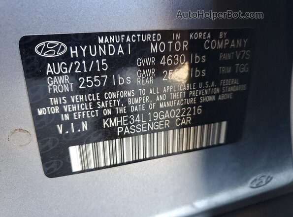 KMHE34L19GA022216 2016 HYUNDAI SONATA Silver Engine compartment view