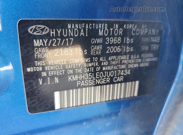 KMHH35LE0JU017434 2018 HYUNDAI ELANTRA Синий Вид подкапотного пространства