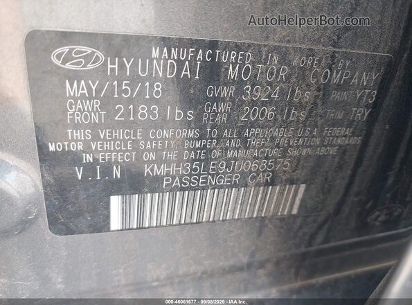 KMHH35LE9JU068575 2018 HYUNDAI ELANTRA GT Gray Vista del compartimento del motor