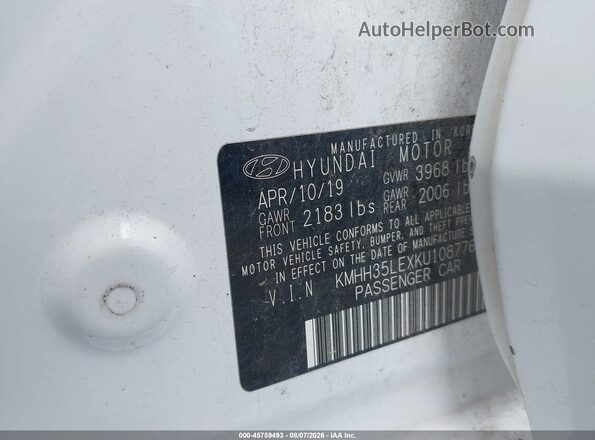 KMHH35LEXKU108776 2019 HYUNDAI ELANTRA GT White Вид підкапотного простору