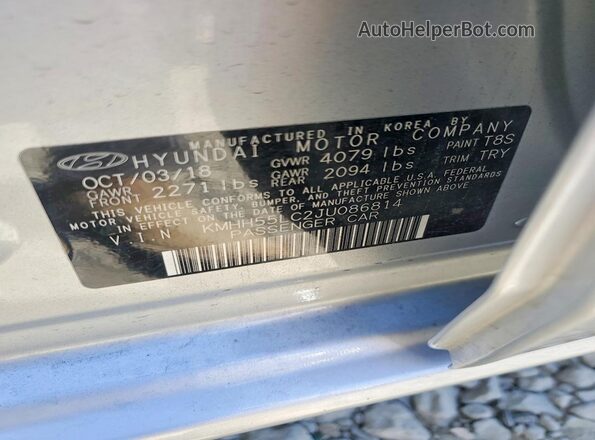 KMHH55LC2JU086814 2018 HYUNDAI ELANTRA Gray VIN sticker view