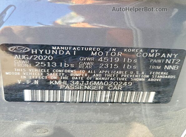 KMHL34JJ6MA020249 2021 HYUNDAI SONATA Gray Widok komory silnika