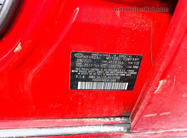 KMHL34JJ7LA015706 2020 HYUNDAI SONATA Red Սալոնի 360 աստիճան տեսք