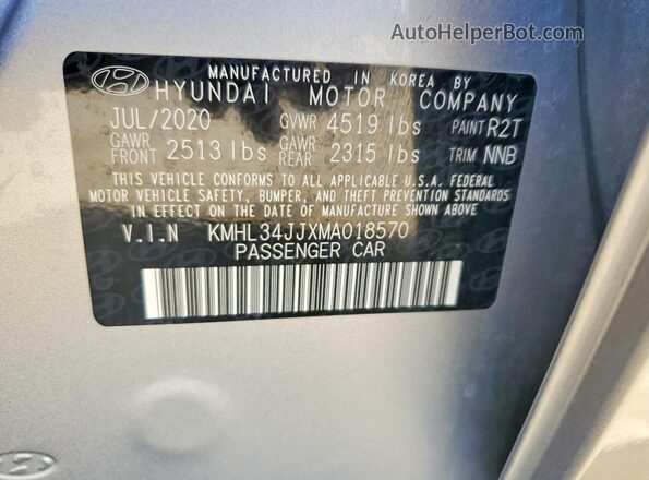 KMHL34JJXMA018570 2021 HYUNDAI SONATA Серебряный Вид наклейки с VIN-кодом