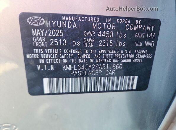 KMHL64JA2SA511860 2025 HYUNDAI SONATA Silver Vista de la etiqueta del VIN
