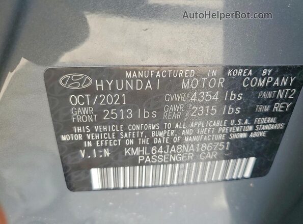 KMHL64JA8NA186751 2022 HYUNDAI SONATA Gray Widok naklejki z numerem VIN