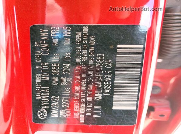 KMHLL4AG4PU475883 2023 HYUNDAI ELANTRA Red Вид наклейки з VIN-кодом