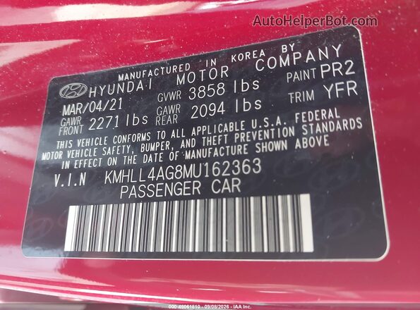 KMHLL4AG8MU162363 2021 HYUNDAI ELANTRA Красный Вид подкапотного пространства