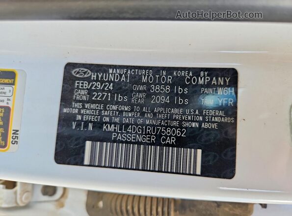 KMHLL4DG1RU758062 2024 HYUNDAI ELANTRA White Вид підкапотного простору