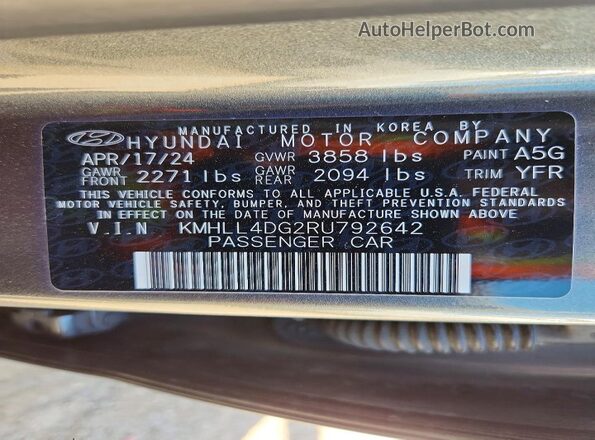 KMHLL4DG2RU792642 2024 HYUNDAI ELANTRA Charcoal Widok komory silnika