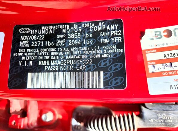 KMHLM4AG2PU465222 2023 HYUNDAI ELANTRA Red ძრავის განყოფილების ხედი