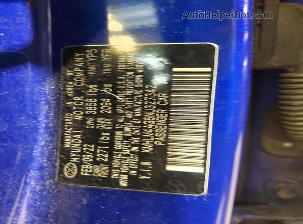 KMHLM4AG6NU327342 2022 HYUNDAI ELANTRA Синий Вид подкапотного пространства