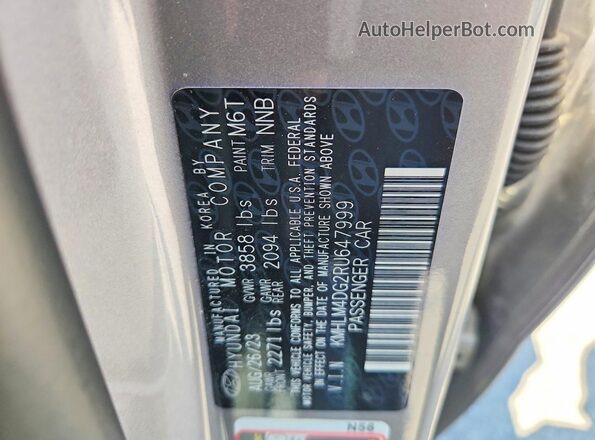 KMHLM4DG2RU647999 2024 HYUNDAI ELANTRA Gray VIN կոդի պիտակի տեսք