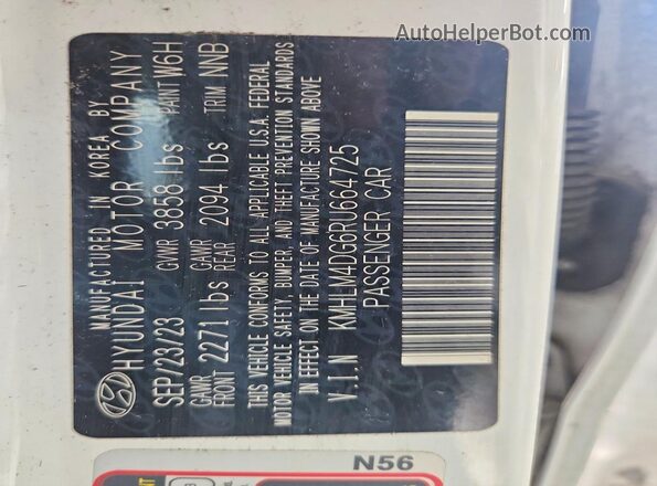 KMHLM4DG6RU664725 2024 HYUNDAI ELANTRA White Շարժիչի բաժամունքի տեսք