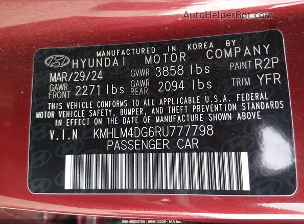 KMHLM4DG6RU777798 2024 HYUNDAI ELANTRA Red Vista del compartimento del motor