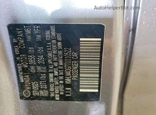 KMHLM4DG7TU110522 2026 HYUNDAI ELANTRA Silver Widok naklejki z numerem VIN