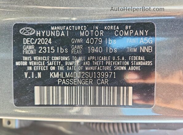KMHLM4DJ2SU139971 2025 HYUNDAI ELANTRA Charcoal Widok naklejki z numerem VIN