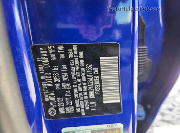 KMHLP4AG5MU171882 2021 HYUNDAI ELANTRA Синий Вид подкапотного пространства