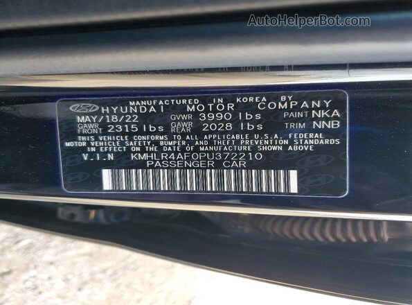 KMHLR4AF0PU372210 2023 HYUNDAI ELANTRA Black Вид наклейки з VIN-кодом