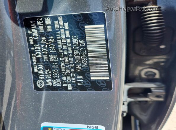 KMHLR4DF2RU743902 2024 HYUNDAI ELANTRA Gray VIN კოდის სტიკერის ხედი