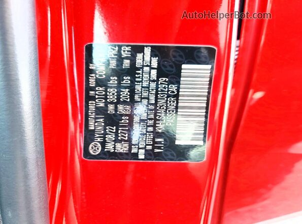 KMHLS4AG3NU312979 2022 HYUNDAI ELANTRA Red Widok naklejki z numerem VIN